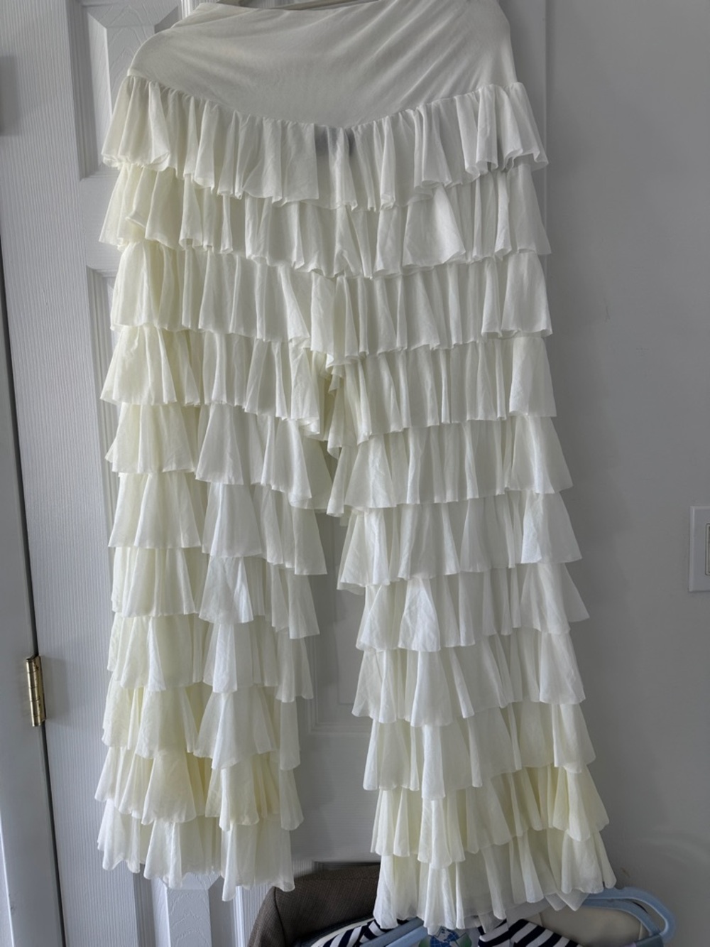 Norma Kamali Cream Ruffled Tiered Palazzo Pants